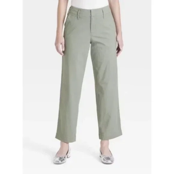 NWT A New Day Women's Olive Green Mid-Rise Straight Leg Stretch Chino Pants - Picture 1 of 16